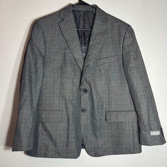 Michael Kors Plaid Blazer Sport Coat Modern Fit Gray Jacket Size 44S - Picture 2 of 10